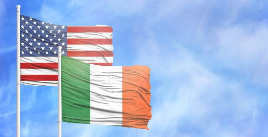 Waving,American,Flag,And,Flag,Of,Ireland.