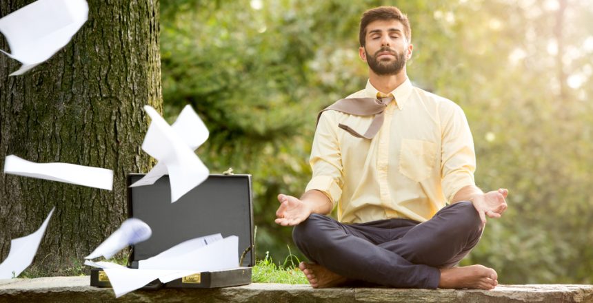 Young,Yoga,Position,Businessman,Relaxing,In,Nature,Outdoor