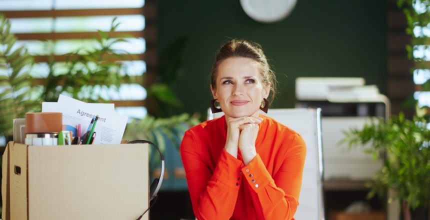 New,Job.,Happy,Modern,Woman,Worker,In,Modern,Green,Office